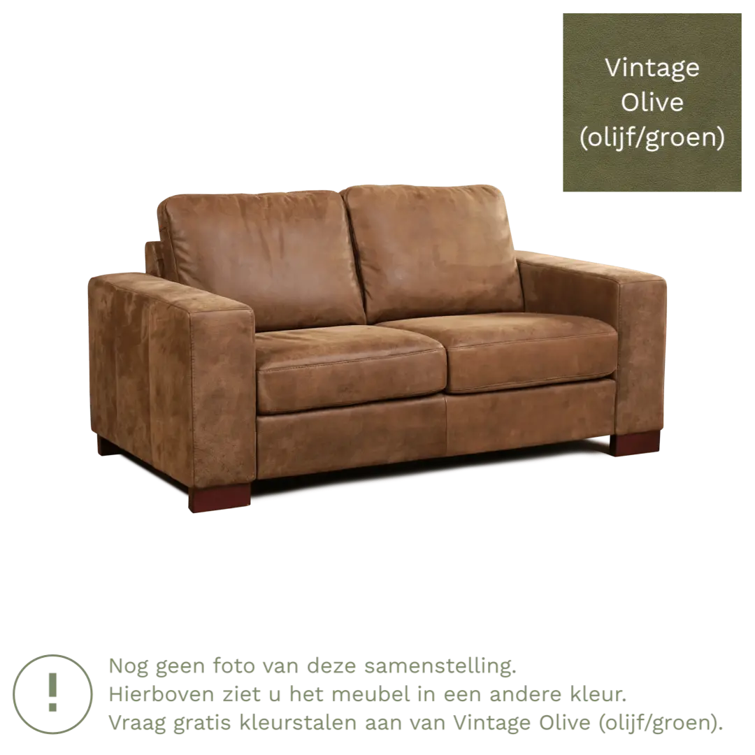 afbeelding van Leren bank Enjoy - 2 zits - Vintage Olive (olijf/groen) - Poten hout zwart