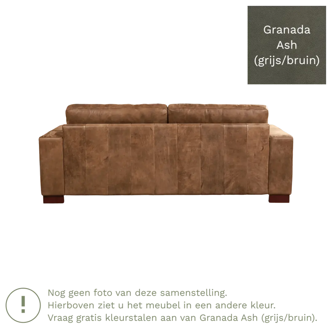 afbeelding van Leren bank Enjoy - 3 zits - Granada Ash (grijs/bruin) - Poten hout bruin