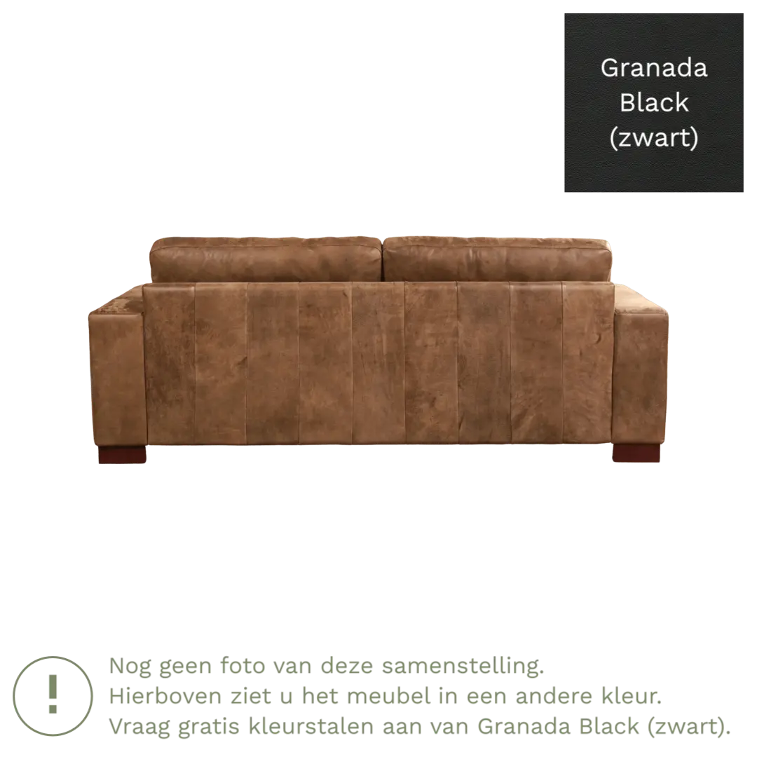 afbeelding van Leren bank Enjoy - 3 zits - Granada Black (zwart) - Poten hout bruin