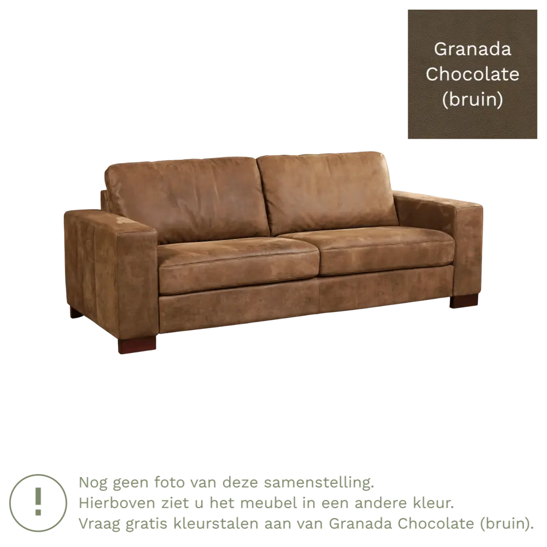 afbeelding van Leren bank Enjoy - 3 zits - Granada Chocolate (bruin) - Poten hout zwart