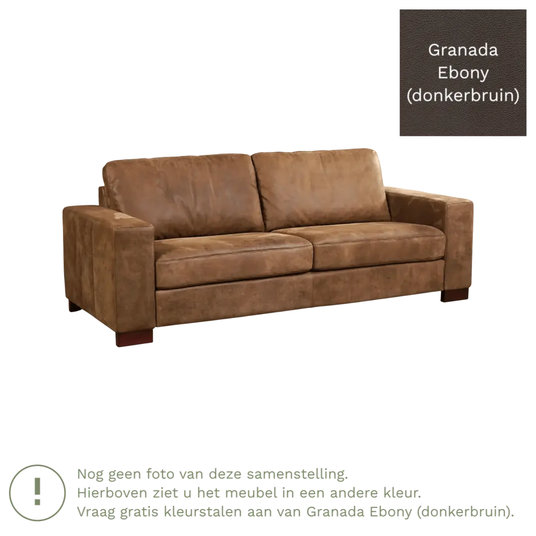 afbeelding van Leren bank Enjoy - 3 zits - Granada Ebony (donkerbruin) - Poten hout bruin