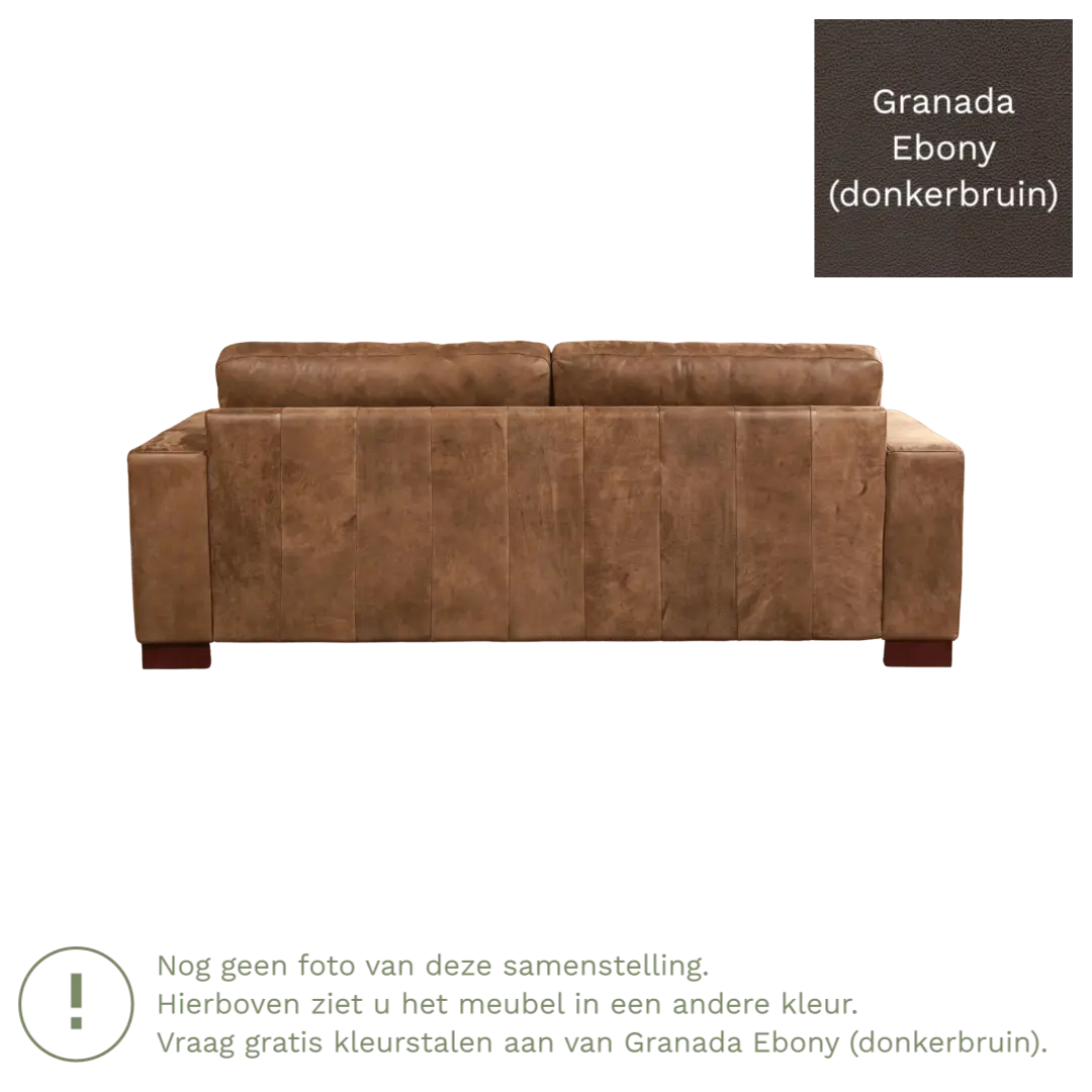 afbeelding van Leren bank Enjoy - 3 zits - Granada Ebony (donkerbruin) - Poten hout bruin