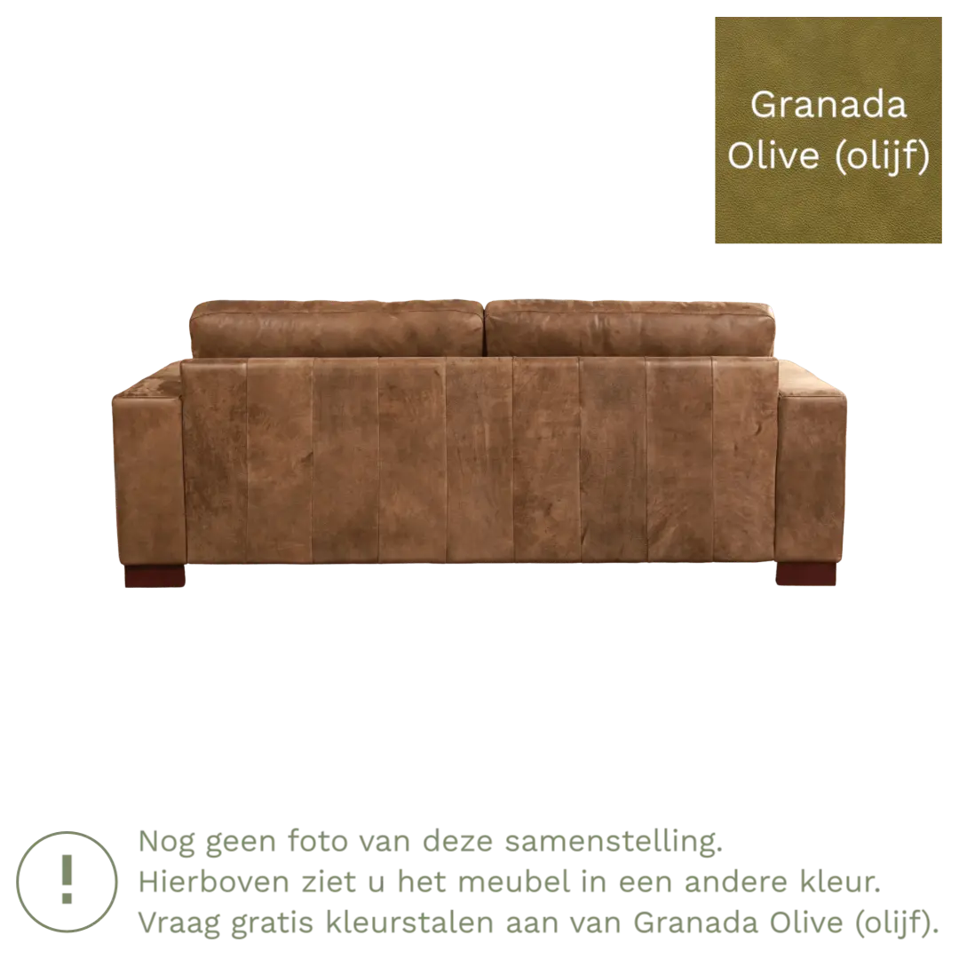 afbeelding van Leren bank Enjoy - 3 zits - Granada Olive (olijf) - Poten hout bruin