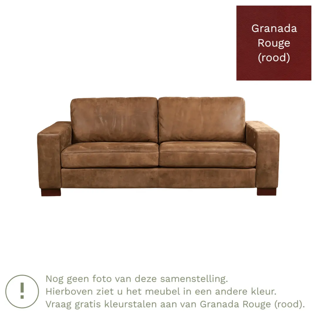 afbeelding van Leren bank Enjoy - 3 zits - Granada Rouge (rood) - Poten hout bruin