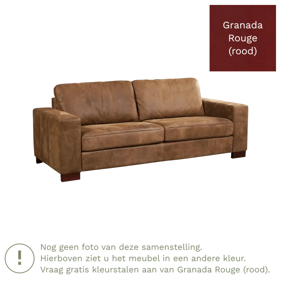 afbeelding van Leren bank Enjoy - 3 zits - Granada Rouge (rood) - Poten hout bruin
