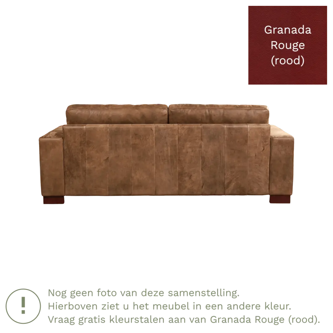 afbeelding van Leren bank Enjoy - 3 zits - Granada Rouge (rood) - Poten hout bruin