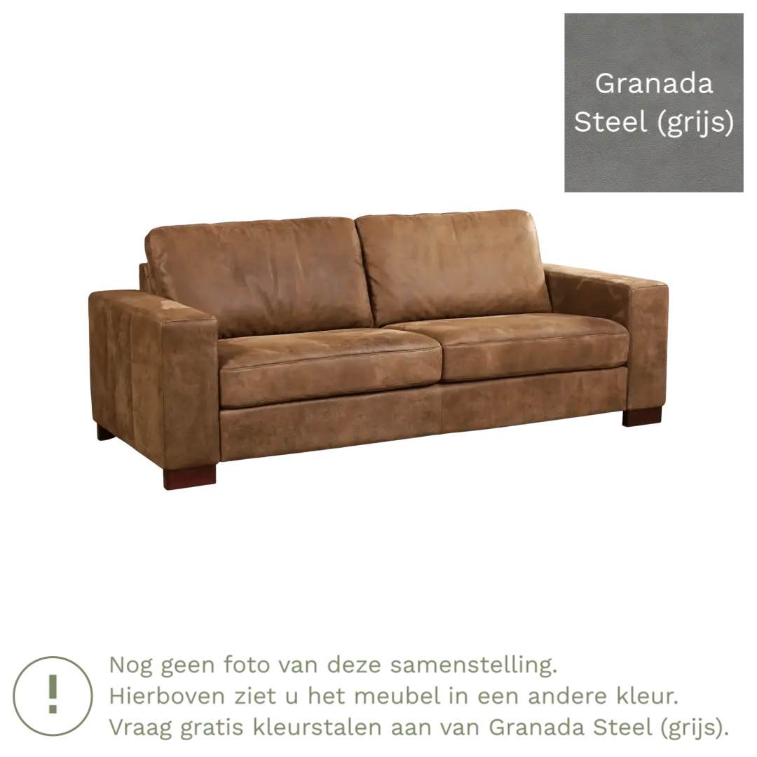 afbeelding van Leren bank Enjoy - 3 zits - Granada Steel (grijs) - Poten hout zwart