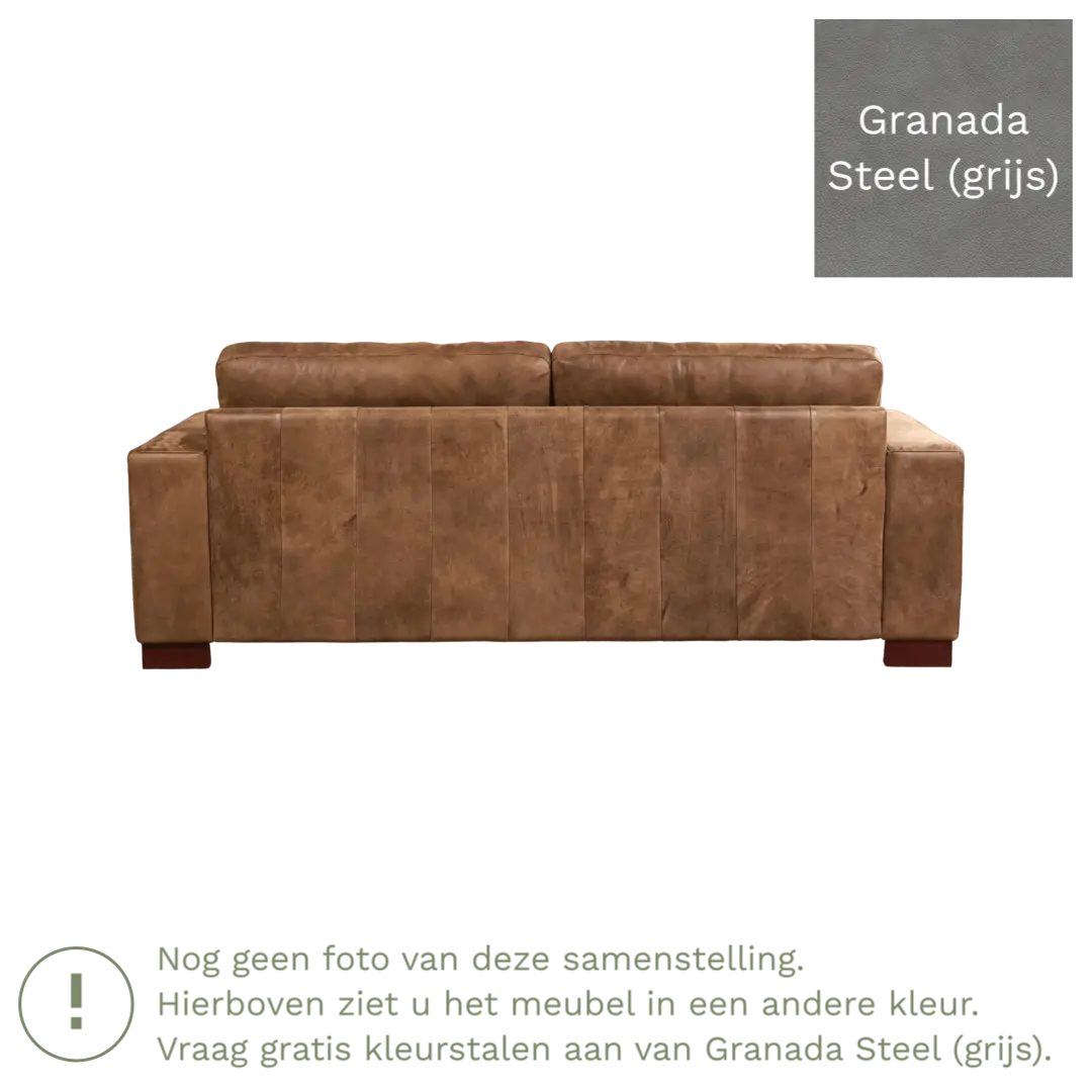 afbeelding van Leren bank Enjoy - 3 zits - Granada Steel (grijs) - Poten hout zwart