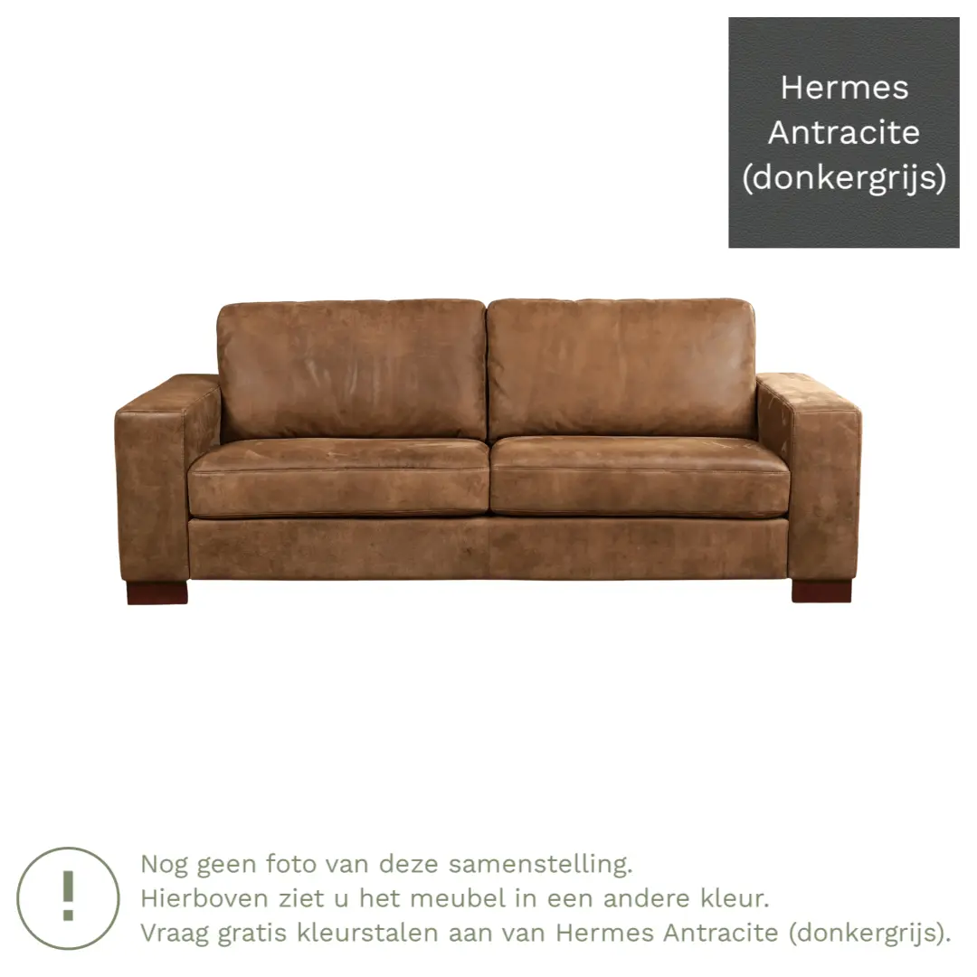 afbeelding van Leren bank Enjoy - 3 zits - Hermes Antracite (donkergrijs) - Poten hout bruin
