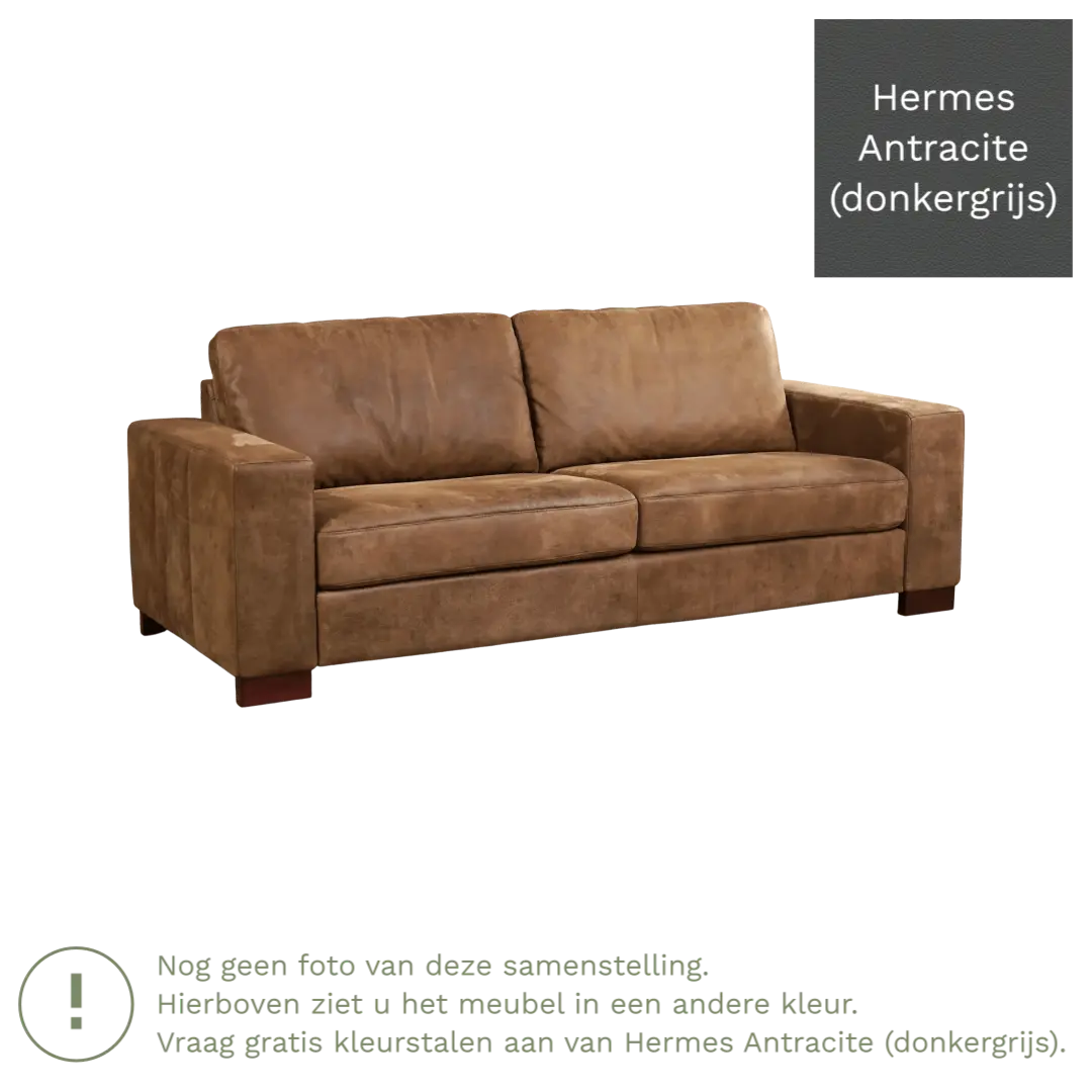afbeelding van Leren bank Enjoy - 3 zits - Hermes Antracite (donkergrijs) - Poten hout bruin