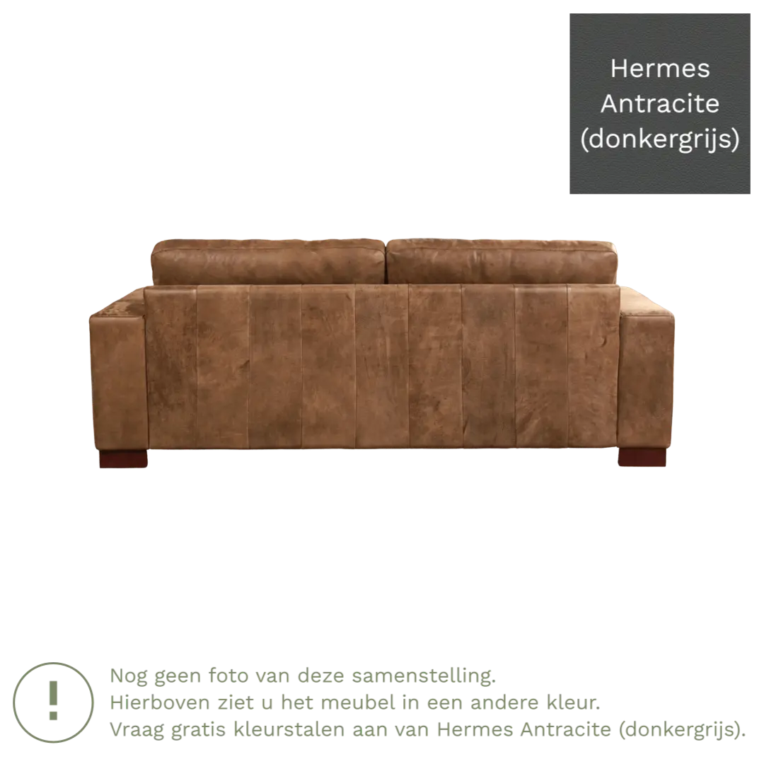 afbeelding van Leren bank Enjoy - 3 zits - Hermes Antracite (donkergrijs) - Poten hout bruin