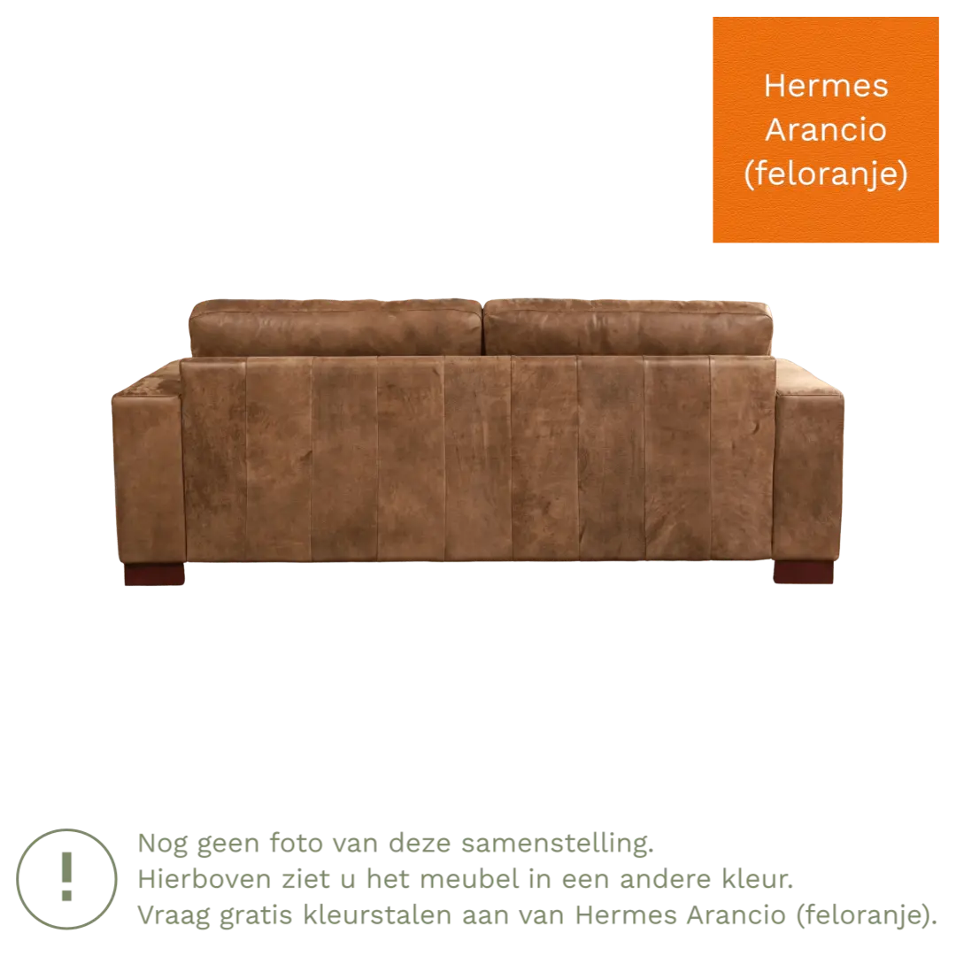 afbeelding van Leren bank Enjoy - 3 zits - Hermes Arancio (feloranje) - Poten hout bruin