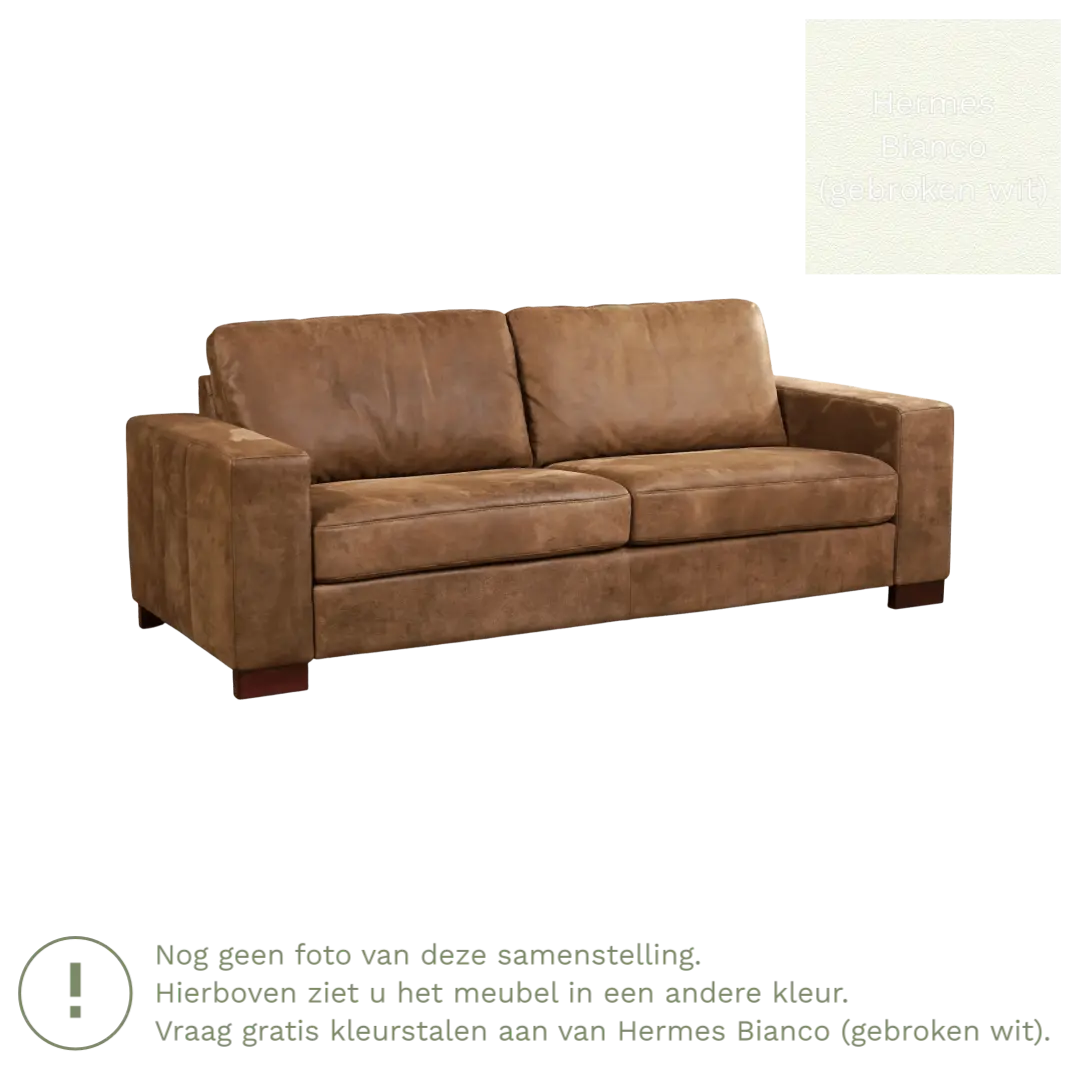 afbeelding van Leren bank Enjoy - 3 zits - Hermes Bianco (gebroken wit) - Poten hout bruin