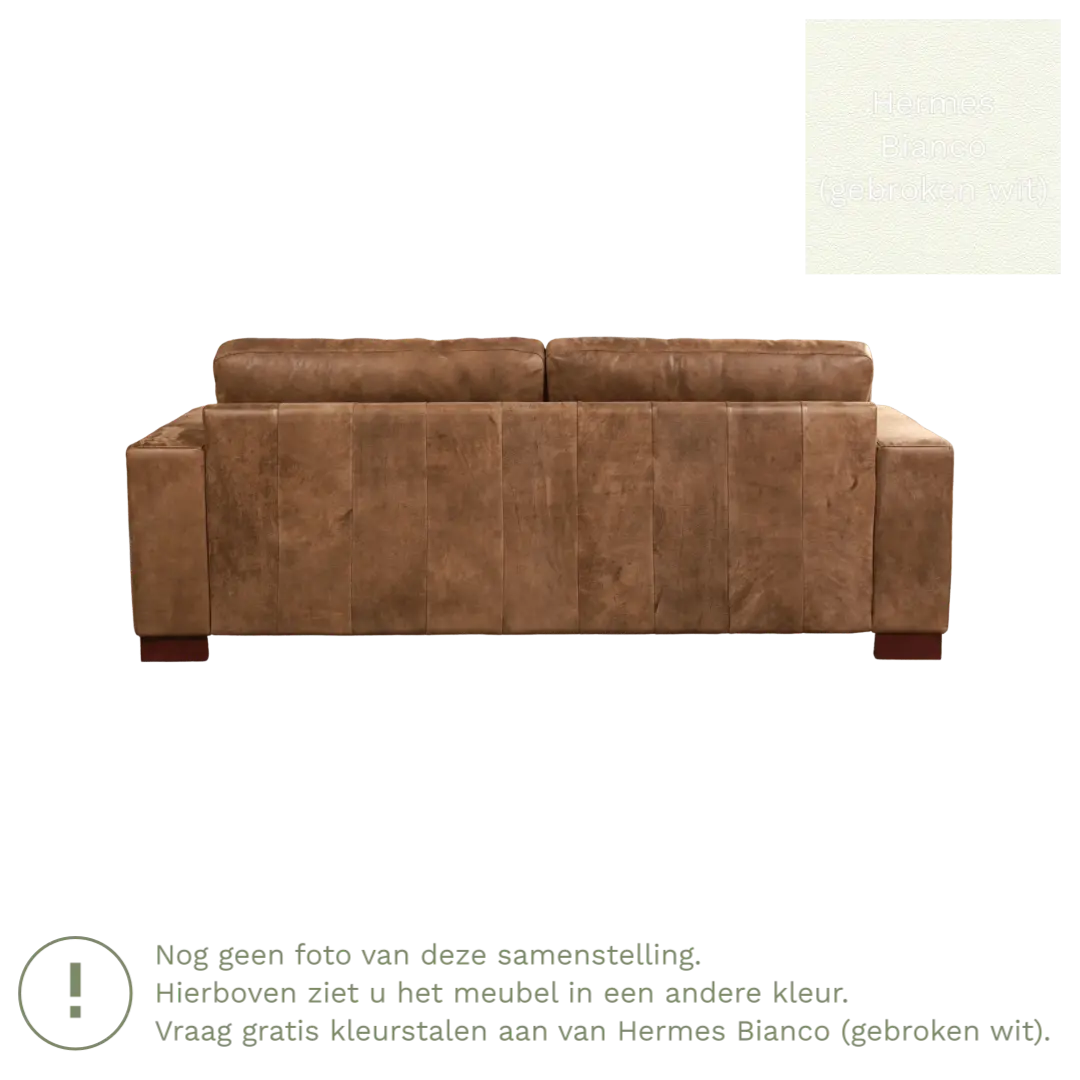 afbeelding van Leren bank Enjoy - 3 zits - Hermes Bianco (gebroken wit) - Poten hout bruin