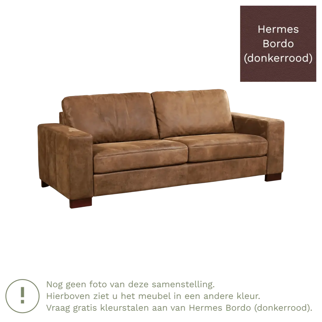 afbeelding van Leren bank Enjoy - 3 zits - Hermes Bordo (donkerrood) - Poten hout bruin