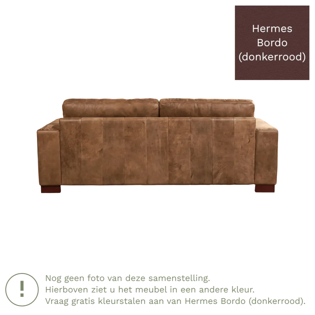 afbeelding van Leren bank Enjoy - 3 zits - Hermes Bordo (donkerrood) - Poten hout bruin