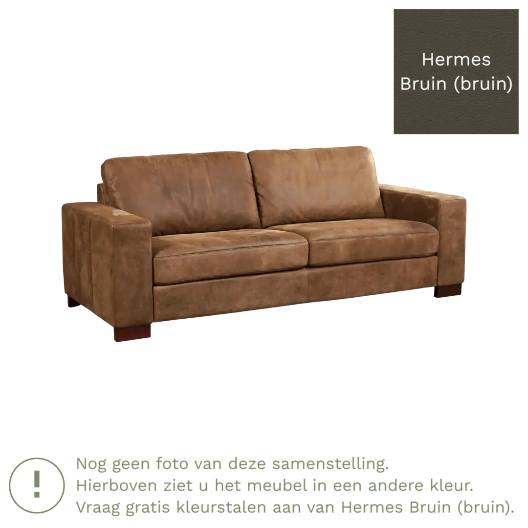 afbeelding van Leren bank Enjoy - 3 zits - Hermes Bruin (bruin) - Poten hout bruin