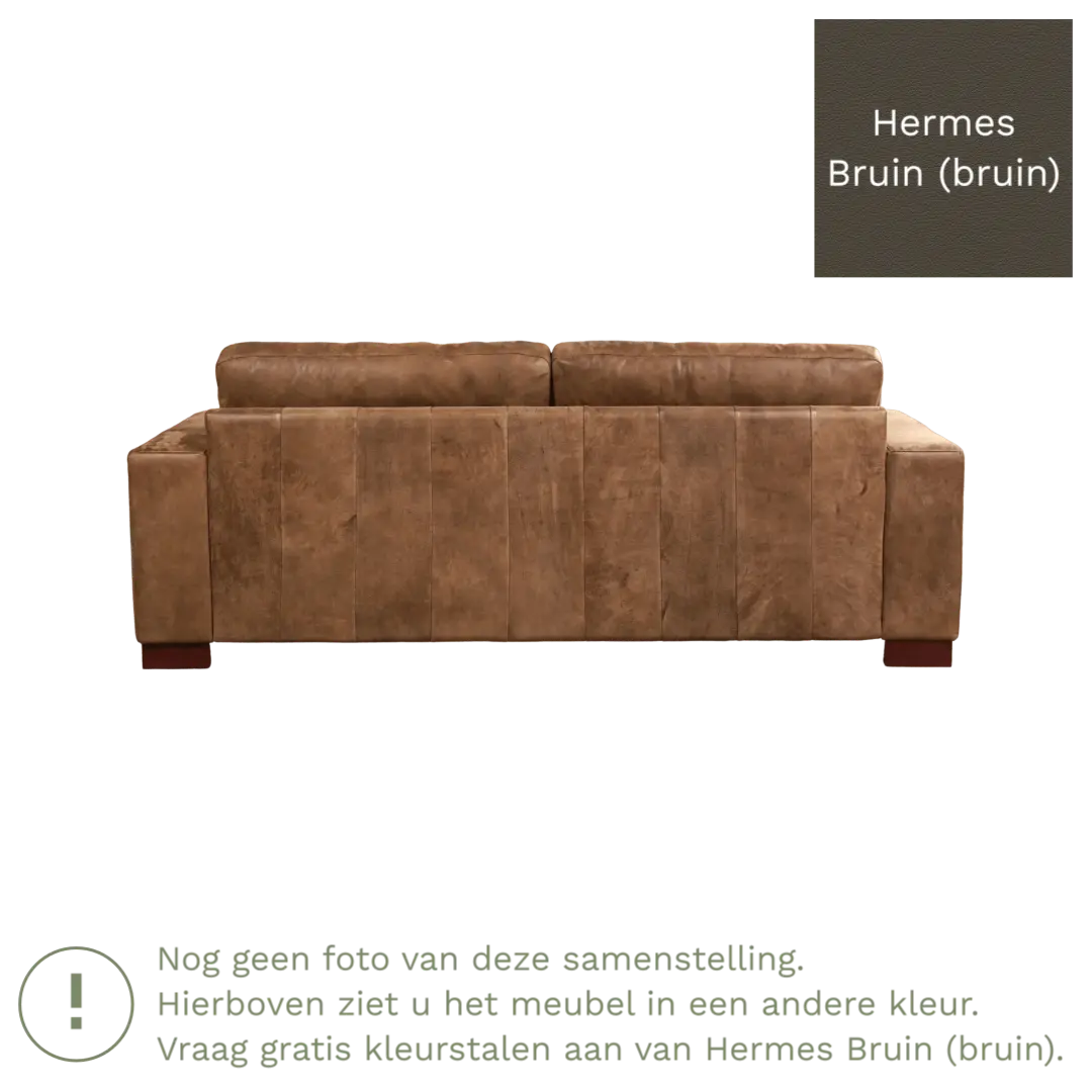 afbeelding van Leren bank Enjoy - 3 zits - Hermes Bruin (bruin) - Poten hout bruin