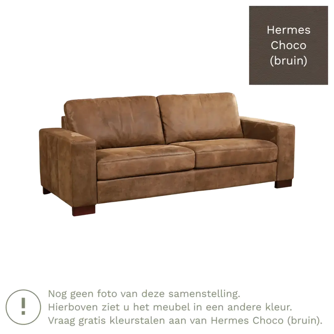 afbeelding van Leren bank Enjoy - 3 zits - Hermes Choco (bruin) - Poten hout zwart
