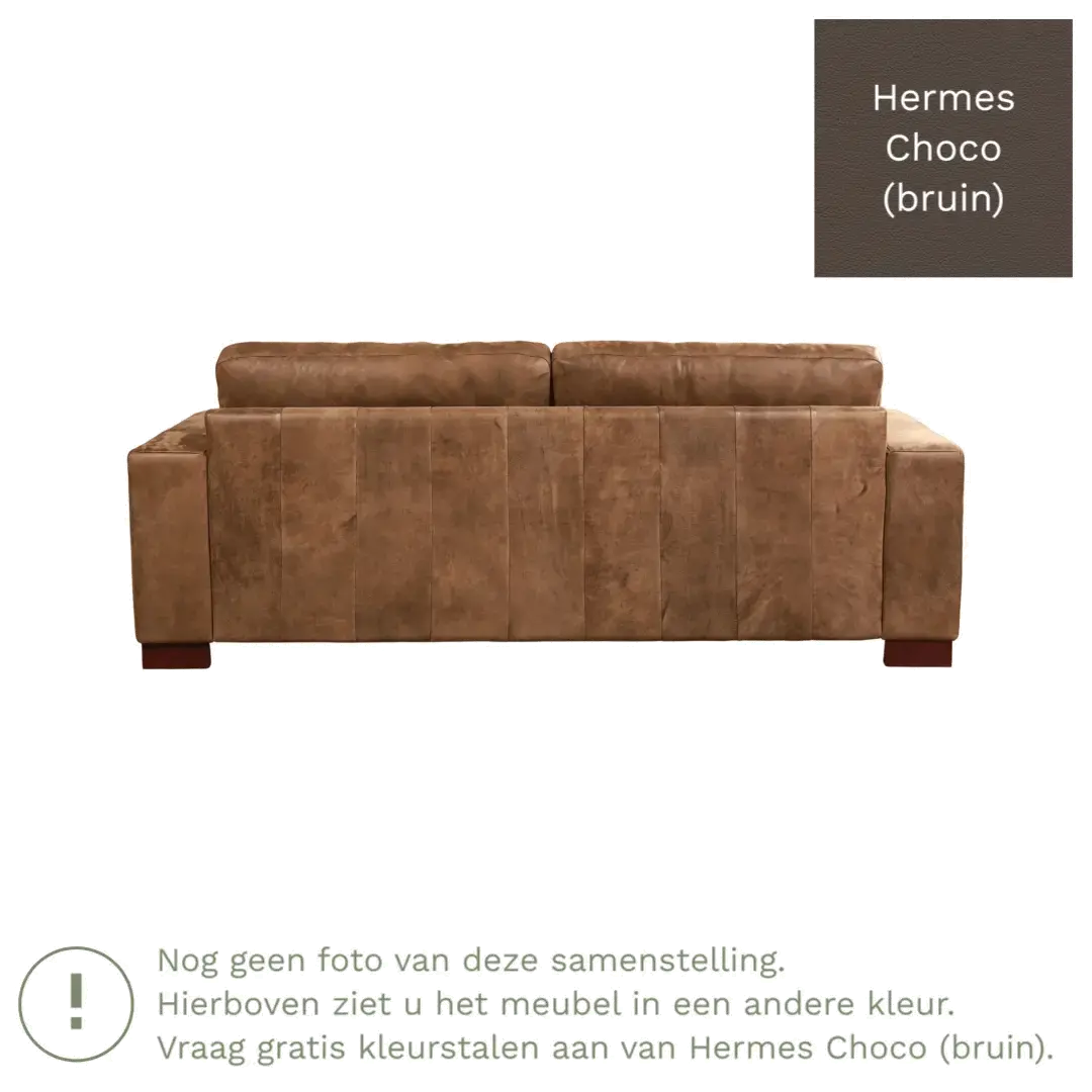 afbeelding van Leren bank Enjoy - 3 zits - Hermes Choco (bruin) - Poten hout zwart