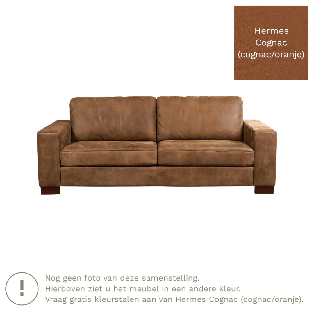 afbeelding van Leren bank Enjoy - 3 zits - Hermes Cognac (cognac/oranje) - Poten hout bruin