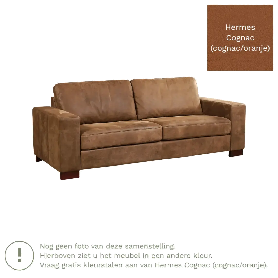 afbeelding van Leren bank Enjoy - 3 zits - Hermes Cognac (cognac/oranje) - Poten hout bruin