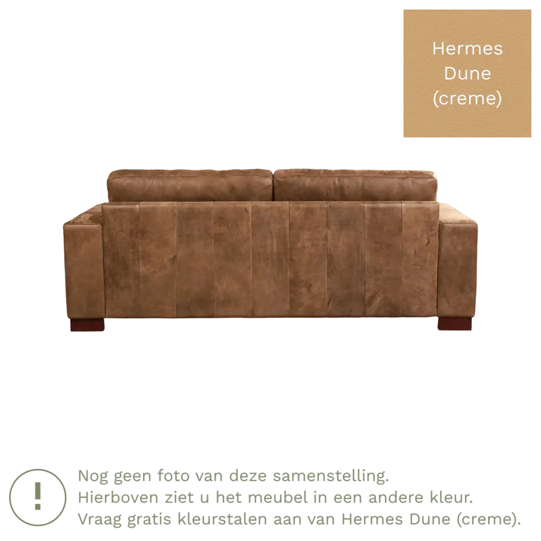 afbeelding van Leren bank Enjoy - 3 zits - Hermes Dune (crème) - Poten hout bruin