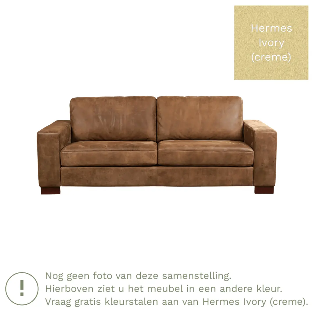 afbeelding van Leren bank Enjoy - 3 zits - Hermes Ivory (crème) - Poten hout zwart