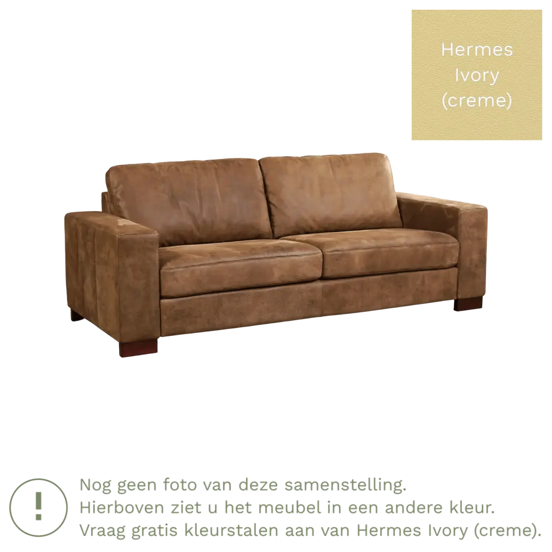 afbeelding van Leren bank Enjoy - 3 zits - Hermes Ivory (crème) - Poten hout zwart