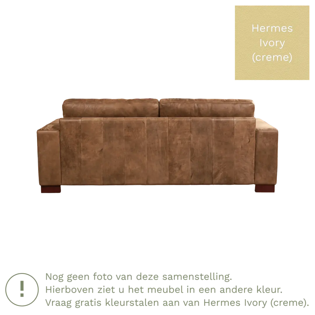 afbeelding van Leren bank Enjoy - 3 zits - Hermes Ivory (crème) - Poten hout zwart