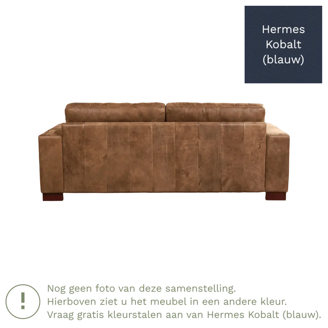 afbeelding van Leren bank Enjoy - 3 zits - Hermes Kobalt (blauw) - Poten hout bruin