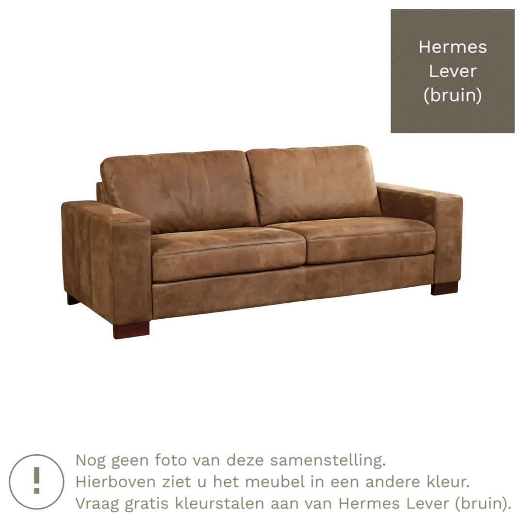 afbeelding van Leren bank Enjoy - 3 zits - Hermes Lever (bruin) - Poten hout bruin