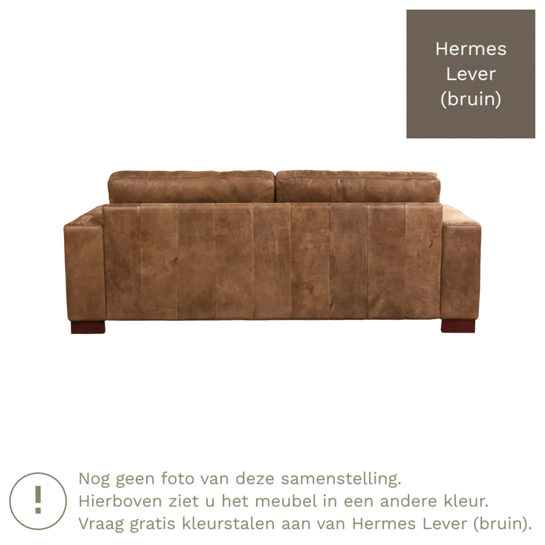 afbeelding van Leren bank Enjoy - 3 zits - Hermes Lever (bruin) - Poten hout bruin