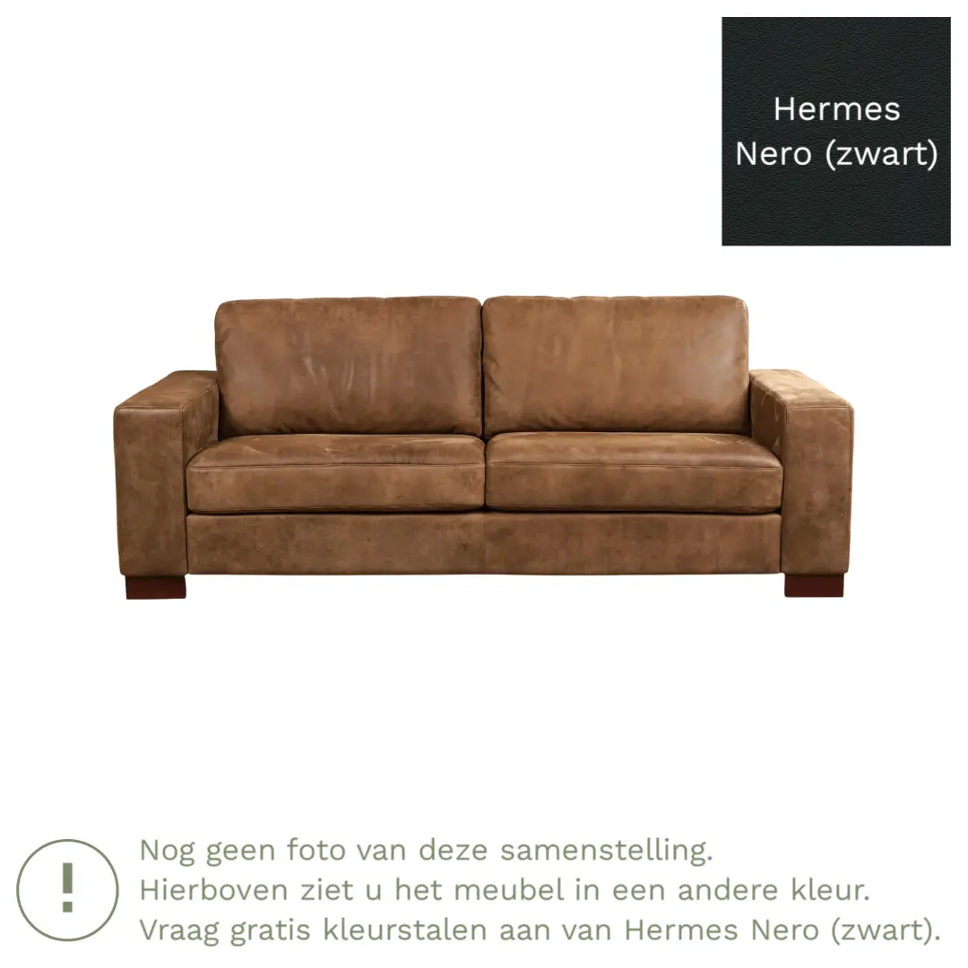 afbeelding van Leren bank Enjoy - 3 zits - Hermes Nero (zwart) - Poten hout zwart