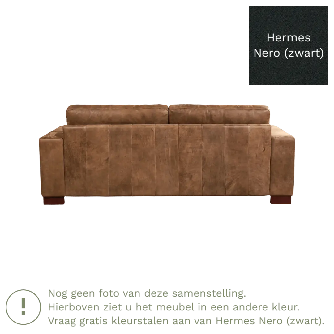 afbeelding van Leren bank Enjoy - 3 zits - Hermes Nero (zwart) - Poten hout zwart