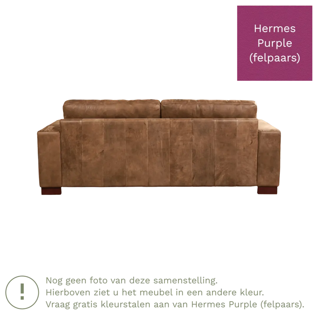 afbeelding van Leren bank Enjoy - 3 zits - Hermes Purple (felpaars) - Poten hout zwart