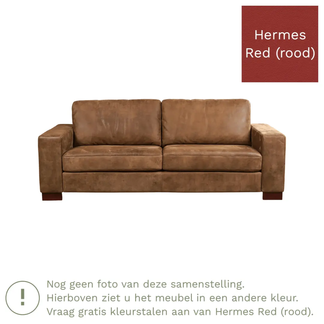 afbeelding van Leren bank Enjoy - 3 zits - Hermes Red (rood) - Poten hout zwart
