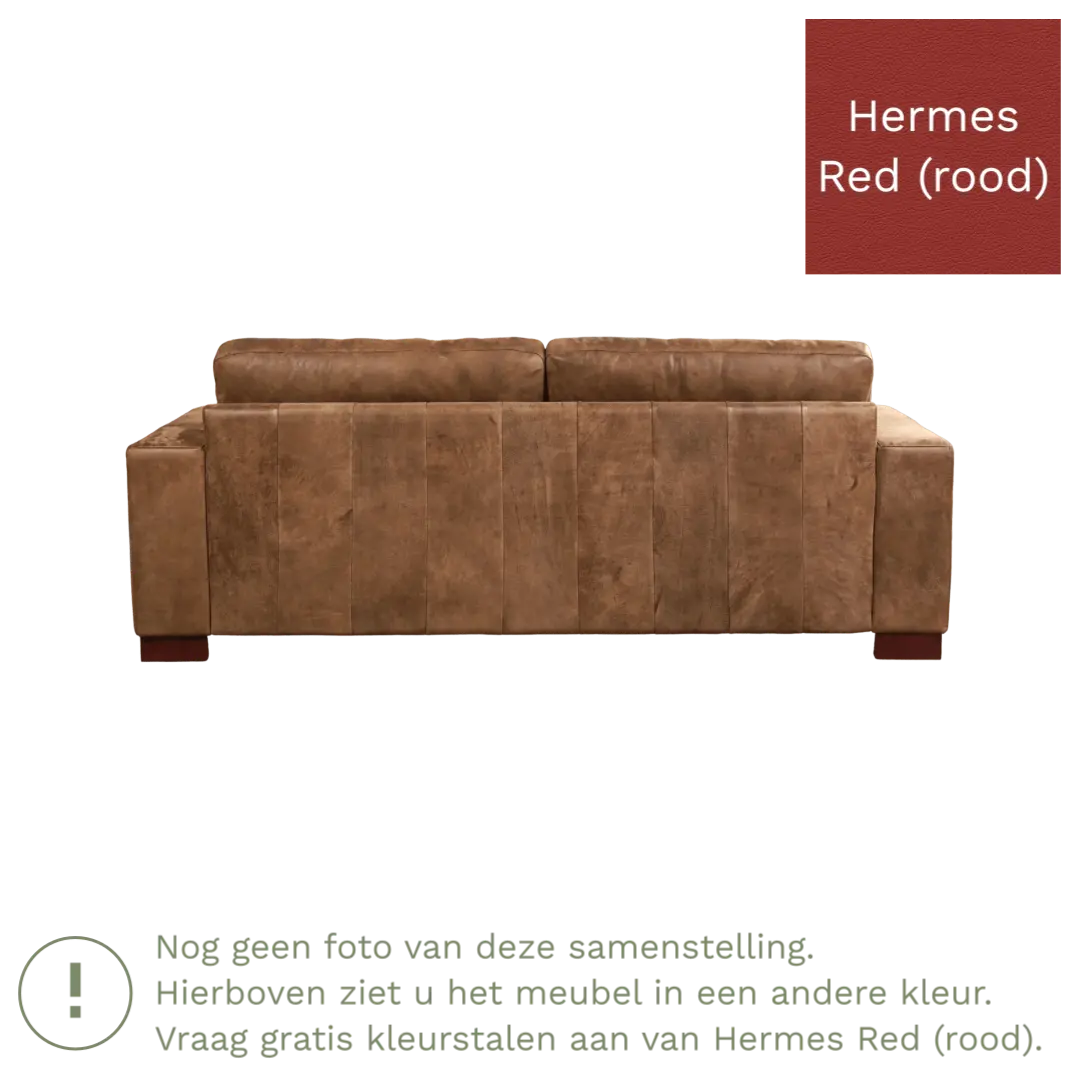 afbeelding van Leren bank Enjoy - 3 zits - Hermes Red (rood) - Poten hout zwart