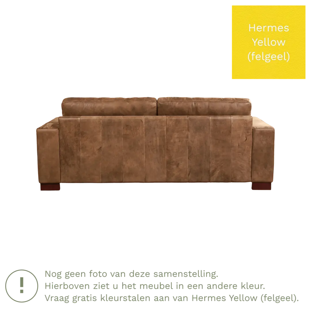 afbeelding van Leren bank Enjoy - 3 zits - Hermes Yellow (felgeel) - Poten hout bruin