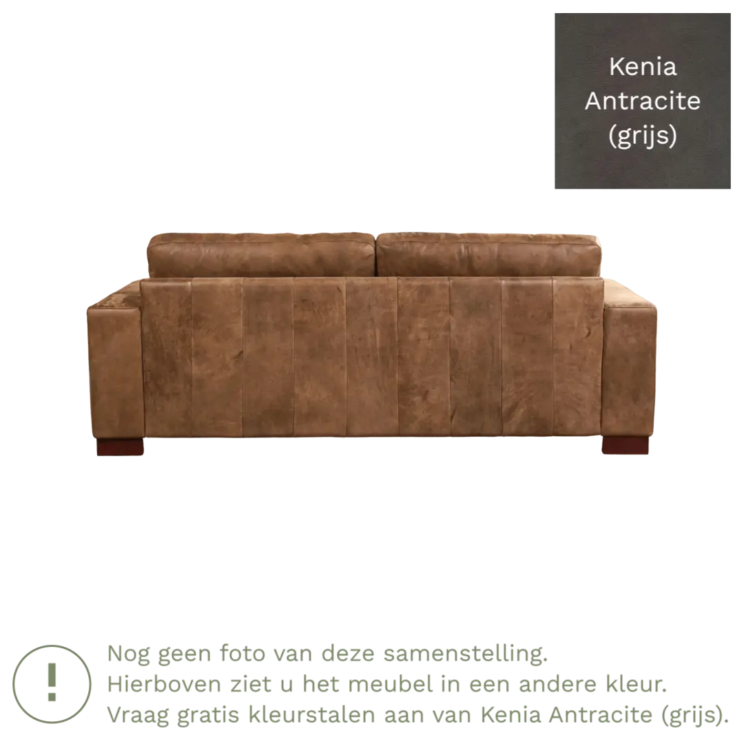afbeelding van Leren bank Enjoy - 3 zits - Kenia Antracite (grijs) - Poten hout zwart
