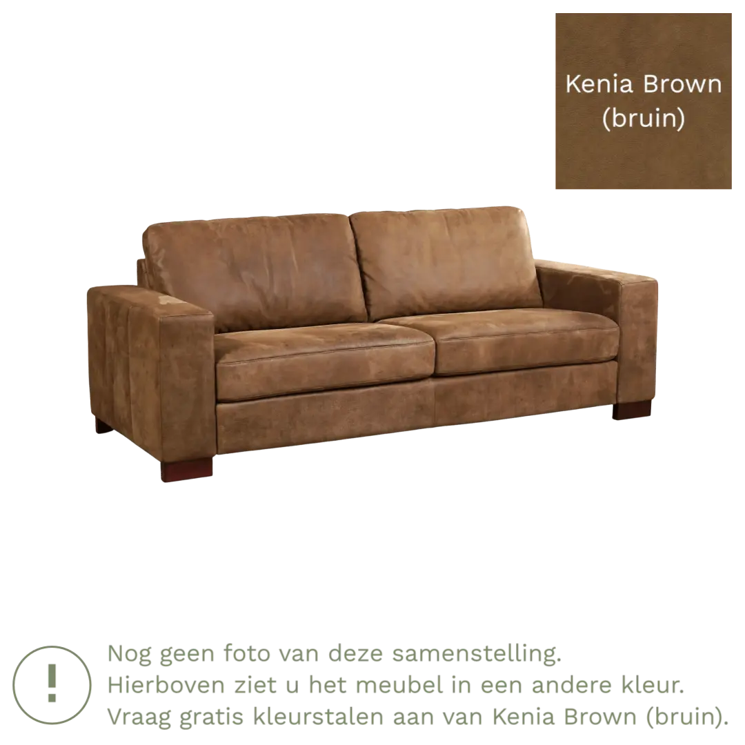 afbeelding van Leren bank Enjoy - 3 zits - Kenia Brown (bruin) - Poten hout zwart