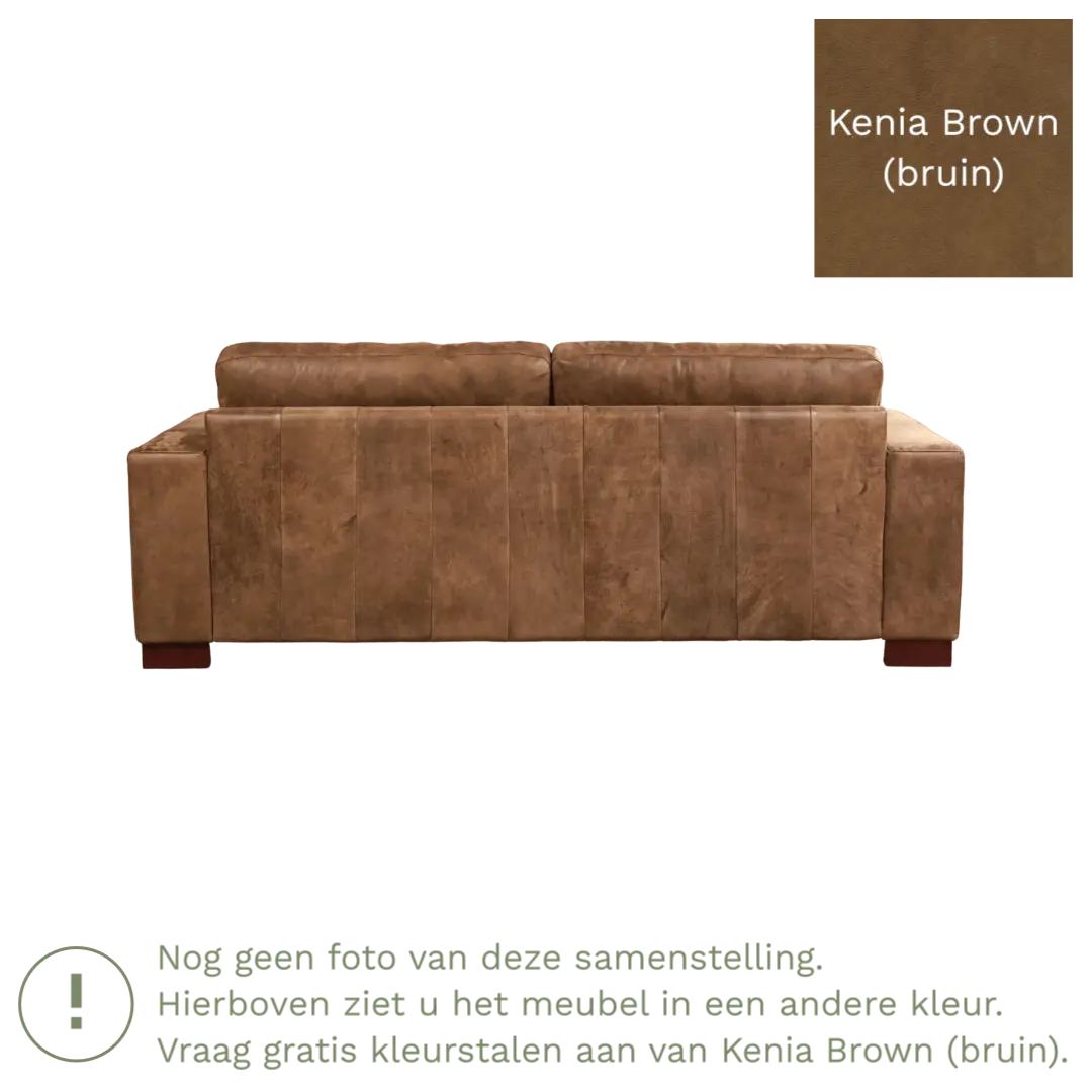 afbeelding van Leren bank Enjoy - 3 zits - Kenia Brown (bruin) - Poten hout zwart