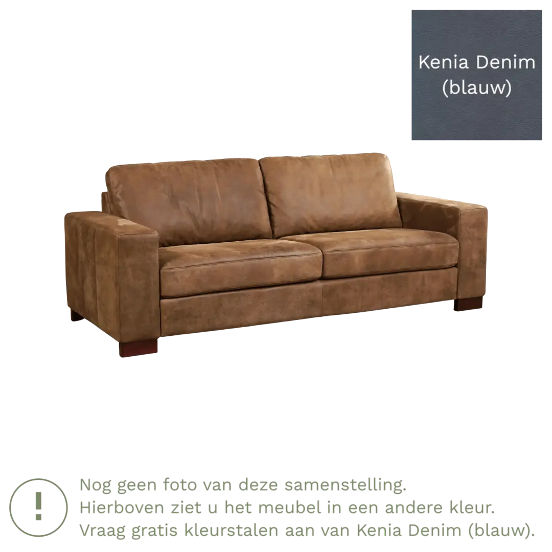 afbeelding van Leren bank Enjoy - 3 zits - Kenia Denim (blauw) - Poten hout zwart