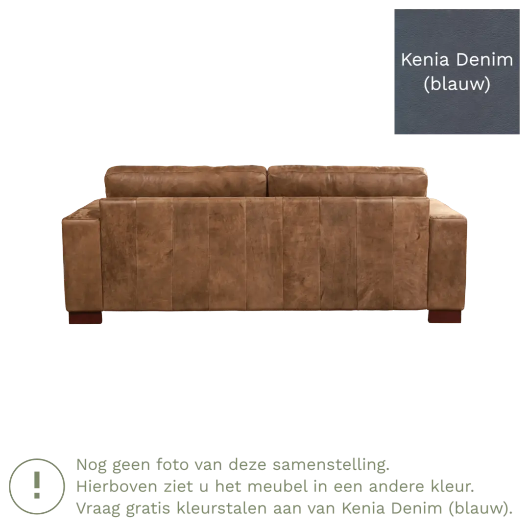 afbeelding van Leren bank Enjoy - 3 zits - Kenia Denim (blauw) - Poten hout zwart