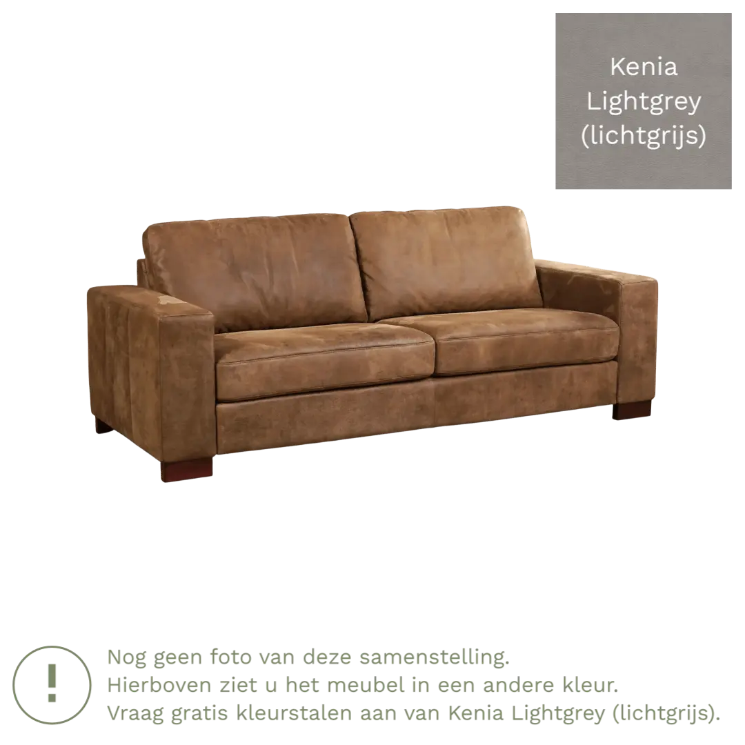 afbeelding van Leren bank Enjoy - 3 zits - Kenia Lightgrey (lichtgrijs) - Poten hout bruin
