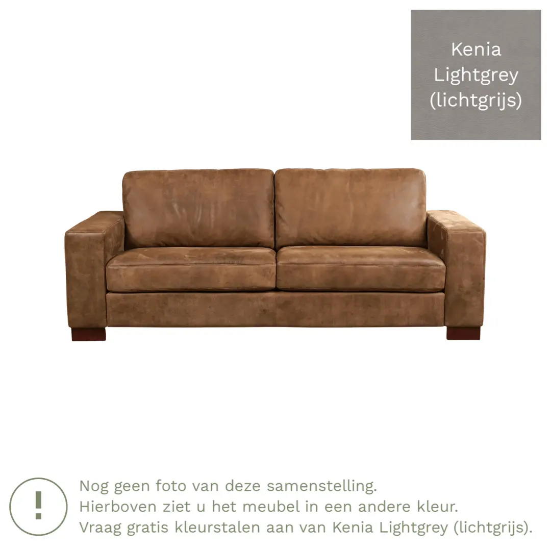 afbeelding van Leren bank Enjoy - 3 zits - Kenia Lightgrey (lichtgrijs) - Poten hout zwart