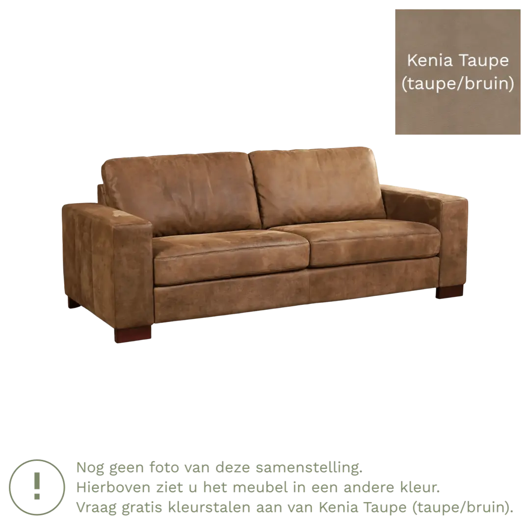 afbeelding van Leren bank Enjoy - 3 zits - Kenia Taupe (taupe/bruin) - Poten hout bruin