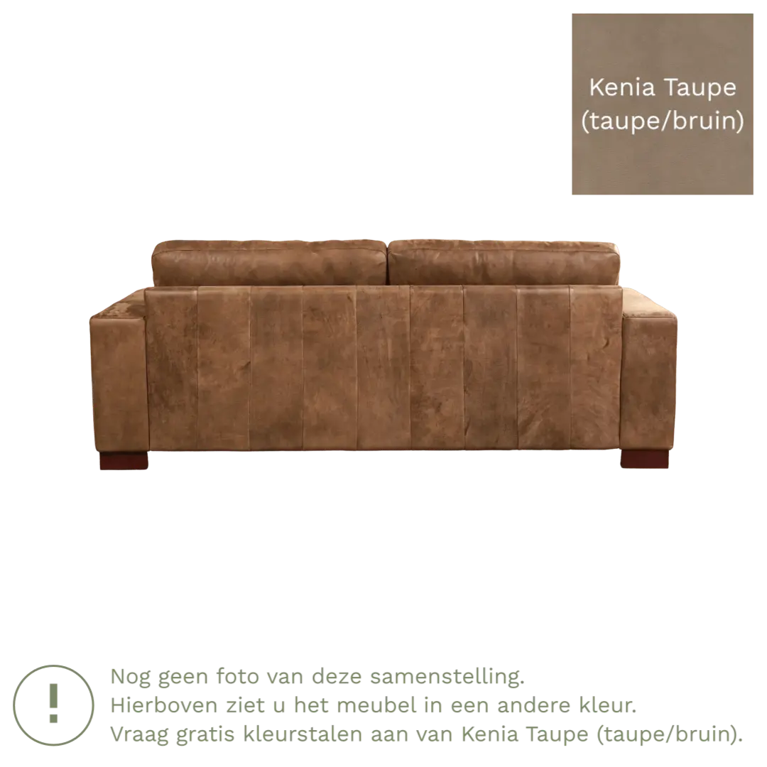 afbeelding van Leren bank Enjoy - 3 zits - Kenia Taupe (taupe/bruin) - Poten hout bruin