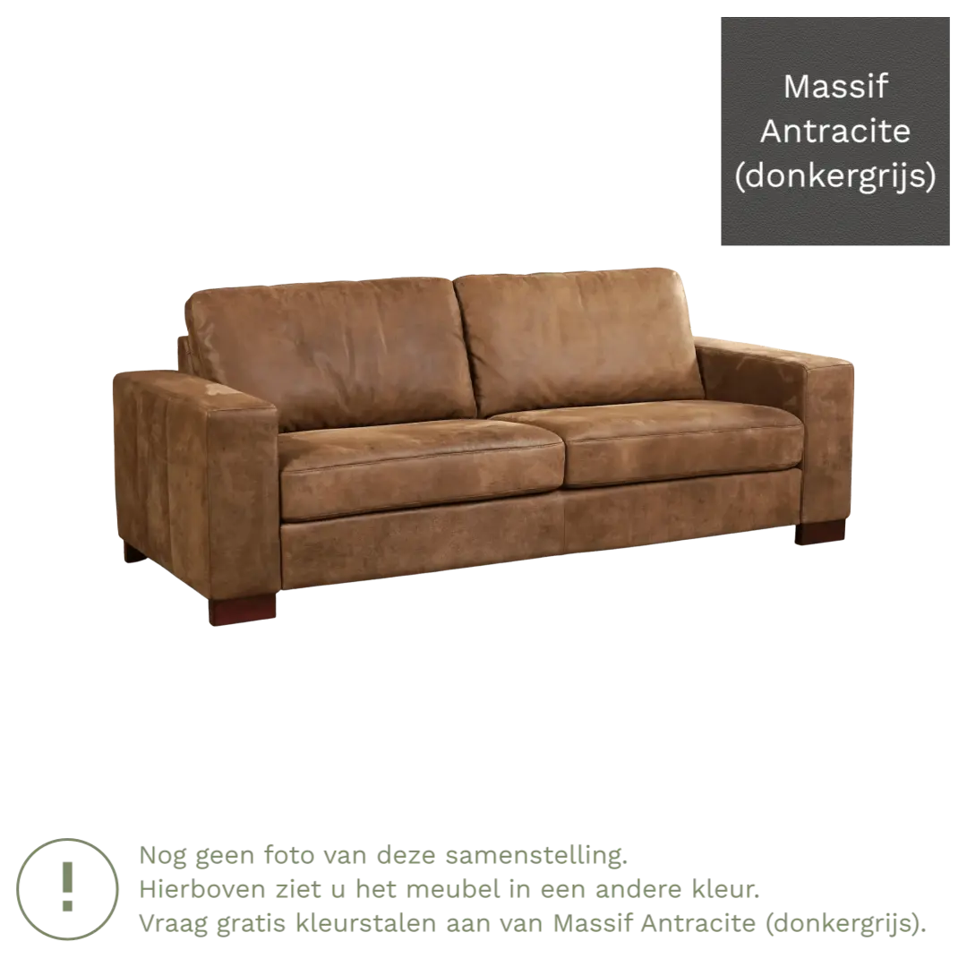 afbeelding van Leren bank Enjoy - 3 zits - Massif Antracite (donkergrijs) - Poten hout zwart