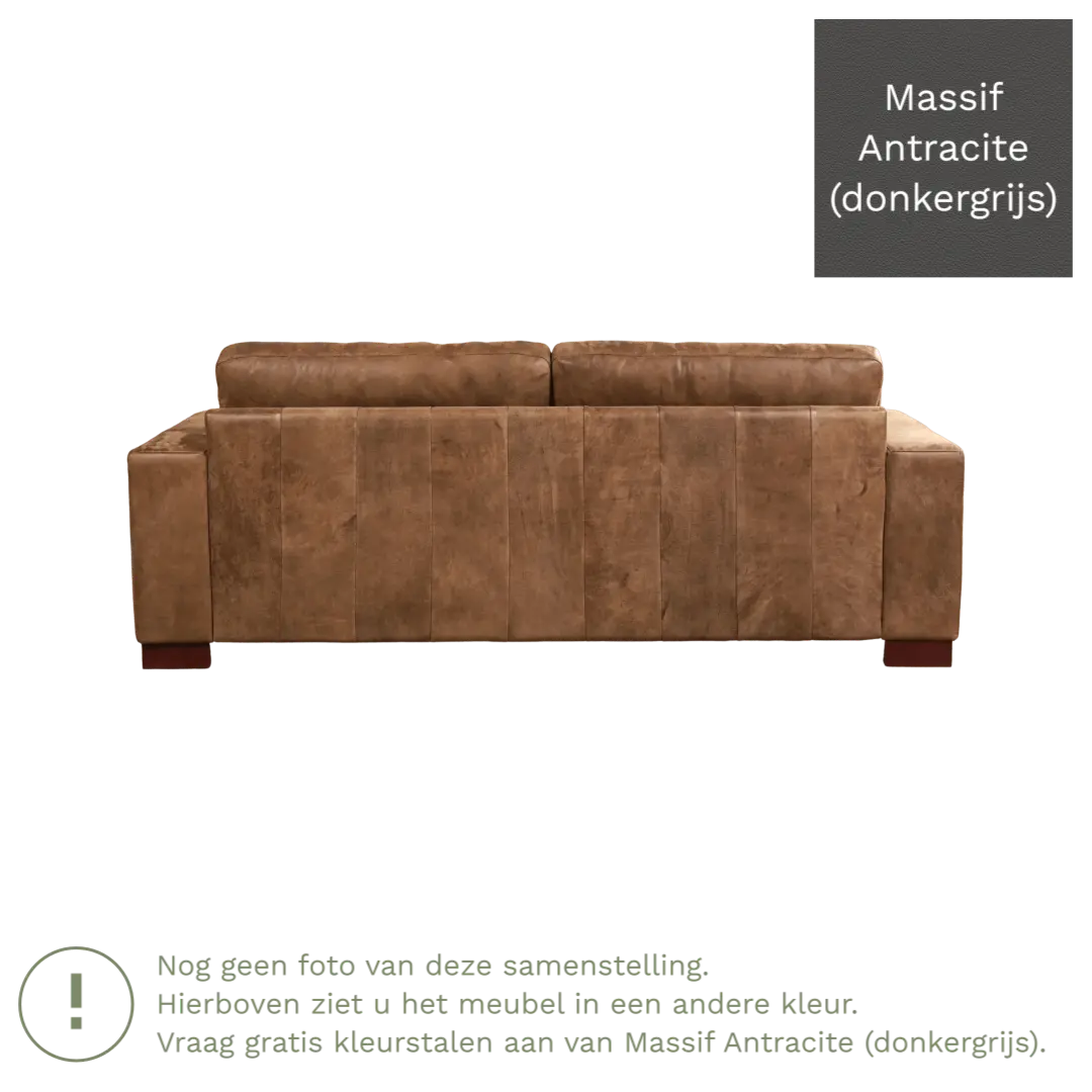 afbeelding van Leren bank Enjoy - 3 zits - Massif Antracite (donkergrijs) - Poten hout zwart